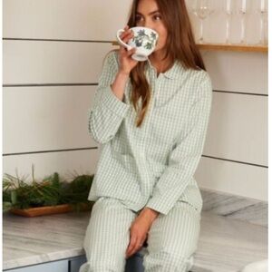 LAKE Pajamas, Poplin long sleeve set in Aloe Gingham size Large